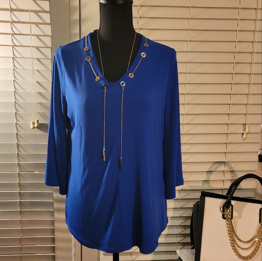 CHICO’S KNIT KIT Chain Necklace Tunic soft flowing royal blue Size 0